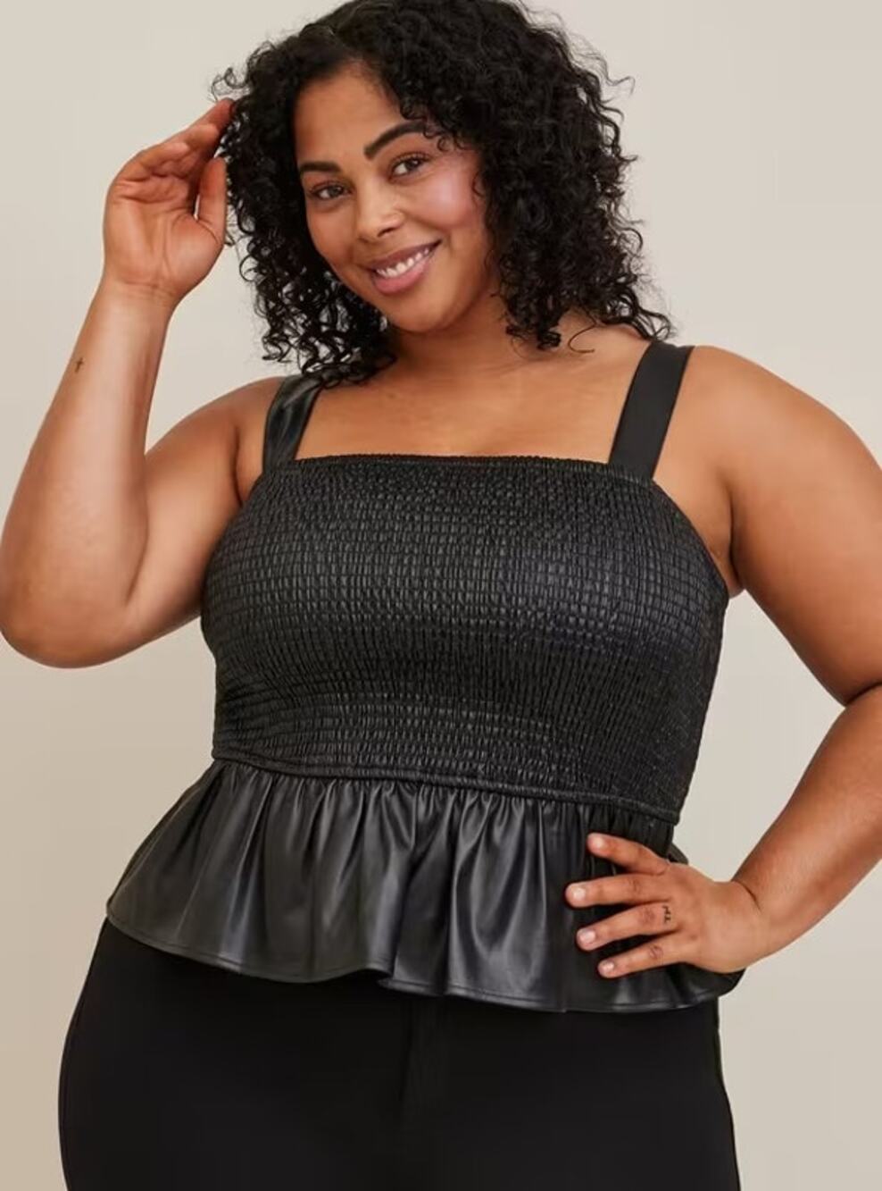 NWT Torrid Black Faux Leather Peplum Tank Top Plus 2X Emo Biker Goth Moto